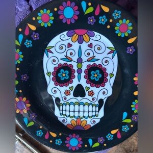 Mexican DAY OF THE DEAD SKULL 4 plates 3 candles punk goth set